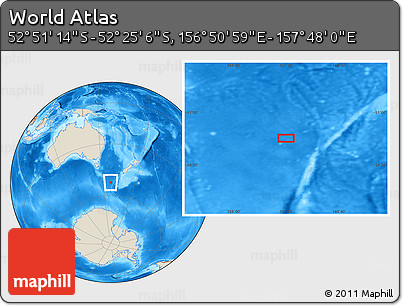 Shaded Relief Location Map of the Area around 52° 38' 10" S, 157° 19' 29" E