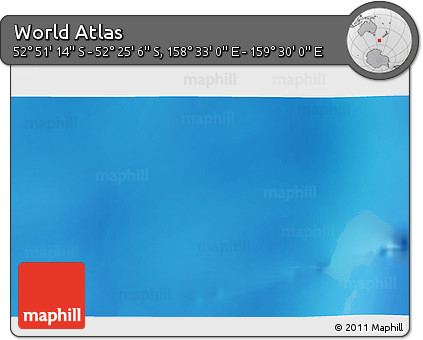 Shaded Relief 3D Map of the Area around 52° 38' 10" S, 159° 1' 30" E
