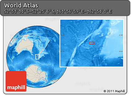 Shaded Relief Location Map of the Area around 52° 38' 10" S, 162° 25' 30" E