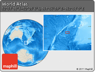 Shaded Relief Location Map of the Area around 52° 38' 10" S, 162° 25' 30" E