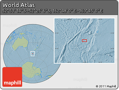 Savanna Style Location Map of the Area around 52° 38' 10" S, 163° 16' 30" E, hill shading