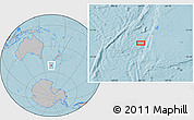 Gray Location Map of the area around 52° 38' 10" S, 164° 7' 30" E, hill shading
