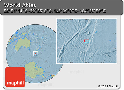 Savanna Style Location Map of the Area around 52° 38' 10" S, 164° 7' 30" E, hill shading