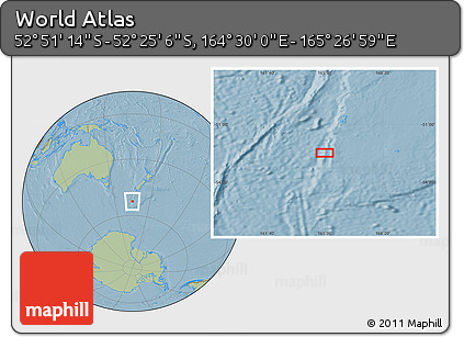 Savanna Style Location Map of the Area around 52° 38' 10" S, 164° 58' 29" E, hill shading