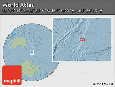 Savanna Style Location Map of the Area around 52° 38' 10" S, 164° 58' 29" E, hill shading