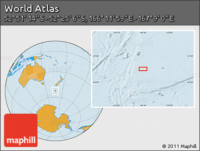 Political Location Map of the Area around 52° 38' 10" S, 166° 40' 30" E