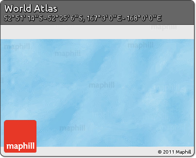 Shaded Relief 3D Map of the Area around 52° 38' 10" S, 167° 31' 30" E