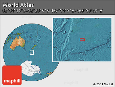 Satellite Location Map of the Area around 52° 38' 10" S, 168° 22' 30" E