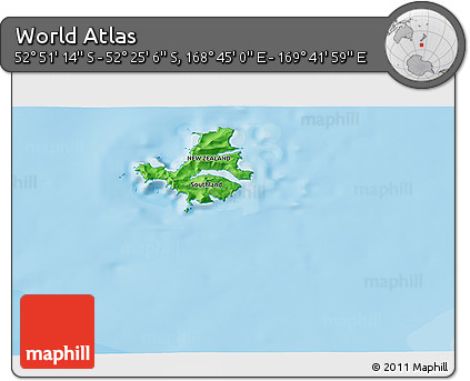 Political 3D Map of the Area around 52° 38' 10" S, 169° 13' 29" E
