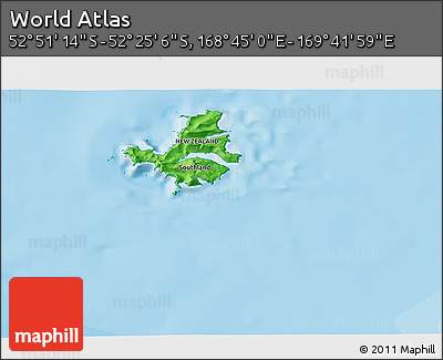 Political 3D Map of the Area around 52° 38' 10" S, 169° 13' 29" E