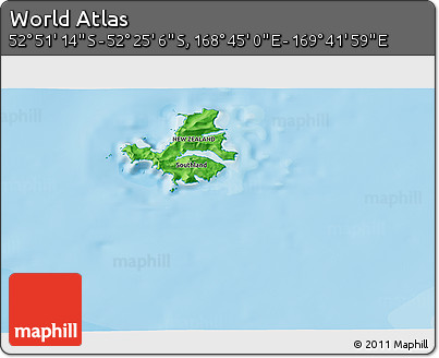 Political 3D Map of the Area around 52° 38' 10" S, 169° 13' 29" E