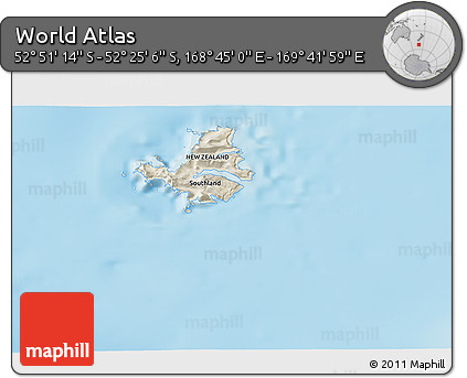 Shaded Relief 3D Map of the Area around 52° 38' 10" S, 169° 13' 29" E