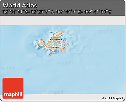 Shaded Relief 3D Map of the Area around 52° 38' 10" S, 169° 13' 29" E