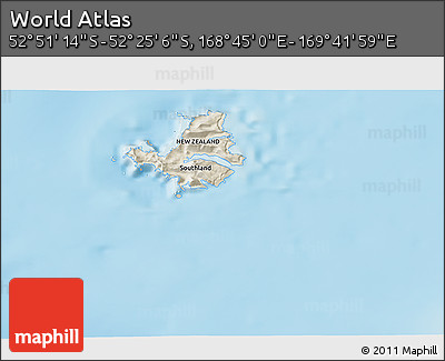 Shaded Relief 3D Map of the Area around 52° 38' 10" S, 169° 13' 29" E