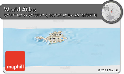 Shaded Relief Panoramic Map of the Area around 52° 38' 10" S, 169° 13' 29" E