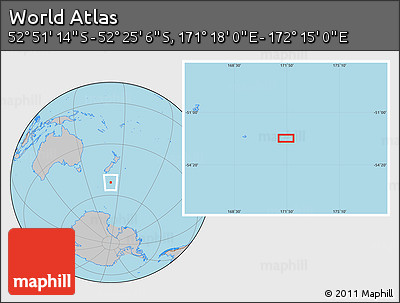 Gray Location Map of the Area around 52° 38' 10" S, 171° 46' 30" E