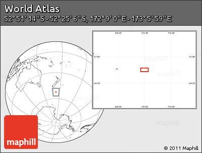 Blank Location Map of the Area around 52° 38' 10" S, 172° 37' 30" E