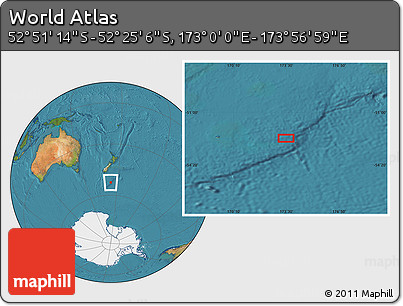 Satellite Location Map of the Area around 52° 38' 10" S, 173° 28' 29" E