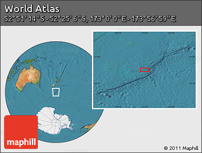 Satellite Location Map of the Area around 52° 38' 10" S, 173° 28' 29" E