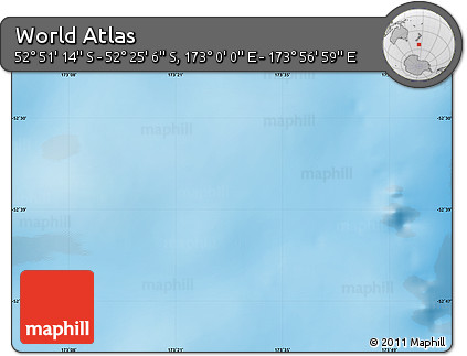 Physical Map of the Area around 52° 38' 10" S, 173° 28' 29" E