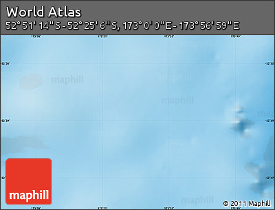 Physical Map of the Area around 52° 38' 10" S, 173° 28' 29" E