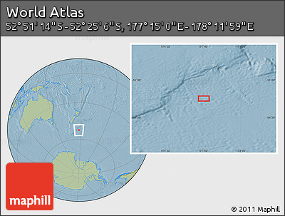 Savanna Style Location Map of the Area around 52° 38' 10" S, 177° 43' 29" E, hill shading