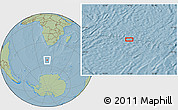 Savanna Style Location Map of the area around 52° 38' 10" S, 18° 46' 29" E, hill shading
