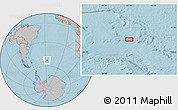 Gray Location Map of the area around 52° 38' 10" S, 27° 7' 30" W, hill shading