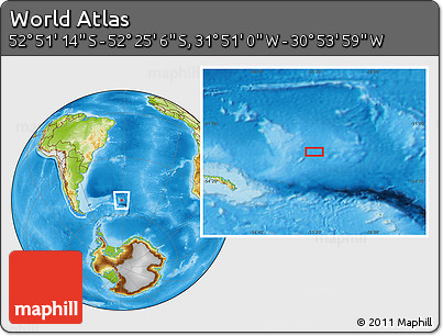 Physical Location Map of the Area around 52° 38' 10" S, 31° 22' 30" W