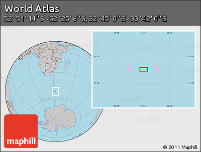 Gray Location Map of the Area around 52° 38' 10" S, 33° 13' 30" E