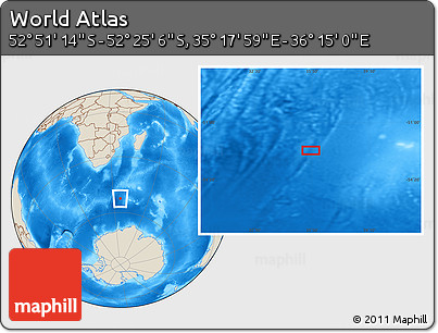 Shaded Relief Location Map of the Area around 52° 38' 10" S, 35° 46' 29" E