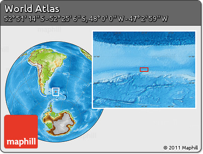 Physical Location Map of the Area around 52° 38' 10" S, 47° 31' 29" W