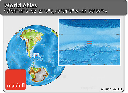 Physical Location Map of the Area around 52° 38' 10" S, 48° 22' 30" W