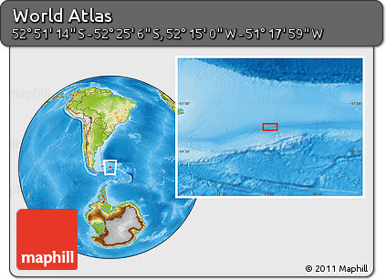 Physical Location Map of the Area around 52° 38' 10" S, 51° 46' 29" W
