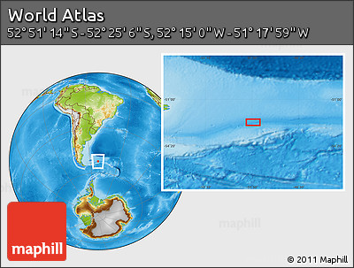 Physical Location Map of the Area around 52° 38' 10" S, 51° 46' 29" W