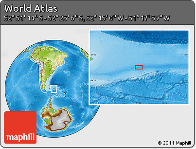 Physical Location Map of the Area around 52° 38' 10" S, 51° 46' 29" W