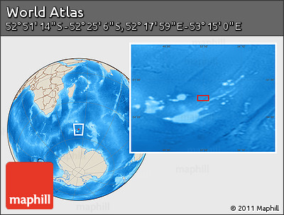 Shaded Relief Location Map of the Area around 52° 38' 10" S, 52° 46' 29" E