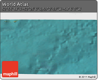Satellite 3D Map of the Area around 52° 38' 10" S, 58° 34' 30" W