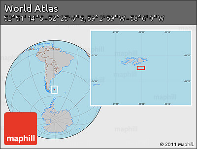 Gray Location Map of the Area around 52° 38' 10" S, 58° 34' 30" W