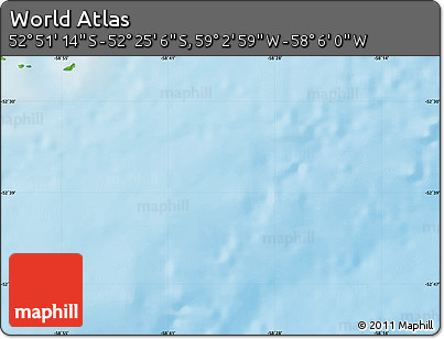 Physical Map of the Area around 52° 38' 10" S, 58° 34' 30" W
