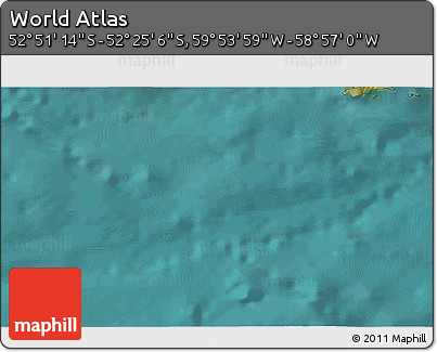 Satellite 3D Map of the Area around 52° 38' 10" S, 59° 25' 29" W