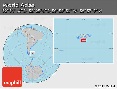 Gray Location Map of the Area around 52° 38' 10" S, 59° 25' 29" W