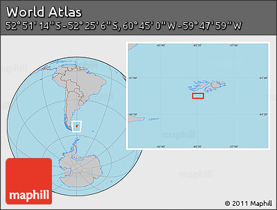 Gray Location Map of the Area around 52° 38' 10" S, 60° 16' 29" W