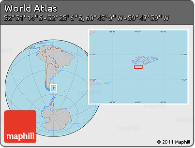 Gray Location Map of the Area around 52° 38' 10" S, 60° 16' 29" W