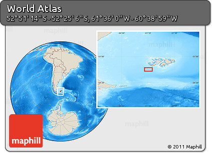 Shaded Relief Location Map of the Area around 52° 38' 10" S, 61° 7' 30" W
