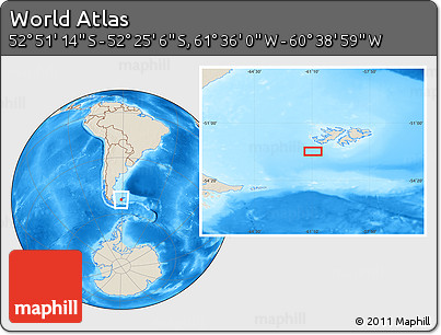 Shaded Relief Location Map of the Area around 52° 38' 10" S, 61° 7' 30" W