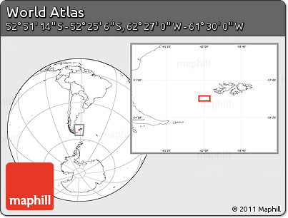 Blank Location Map of the Area around 52° 38' 10" S, 61° 58' 30" W