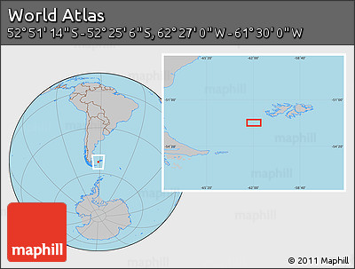 Gray Location Map of the Area around 52° 38' 10" S, 61° 58' 30" W