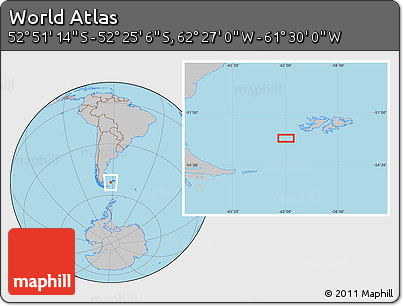 Gray Location Map of the Area around 52° 38' 10" S, 61° 58' 30" W