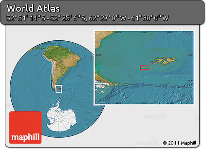 Satellite Location Map of the Area around 52° 38' 10" S, 61° 58' 30" W